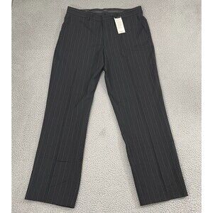 Express The Director Pants Men 36x32 Black Pinstripe  Flat Front Dress Slack NWT